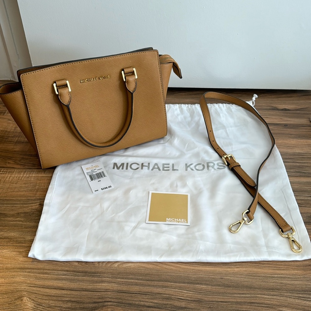 Michael Michael Kors Selma Peanut Medium TZ Satchel Saffiano Leather Handbag
